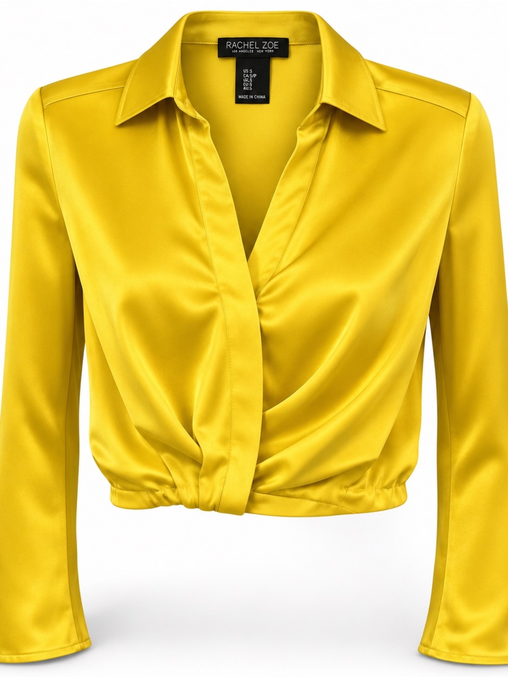 Rachel Zoe Yellow/Gold Satin Cropped Blouse – Size Small